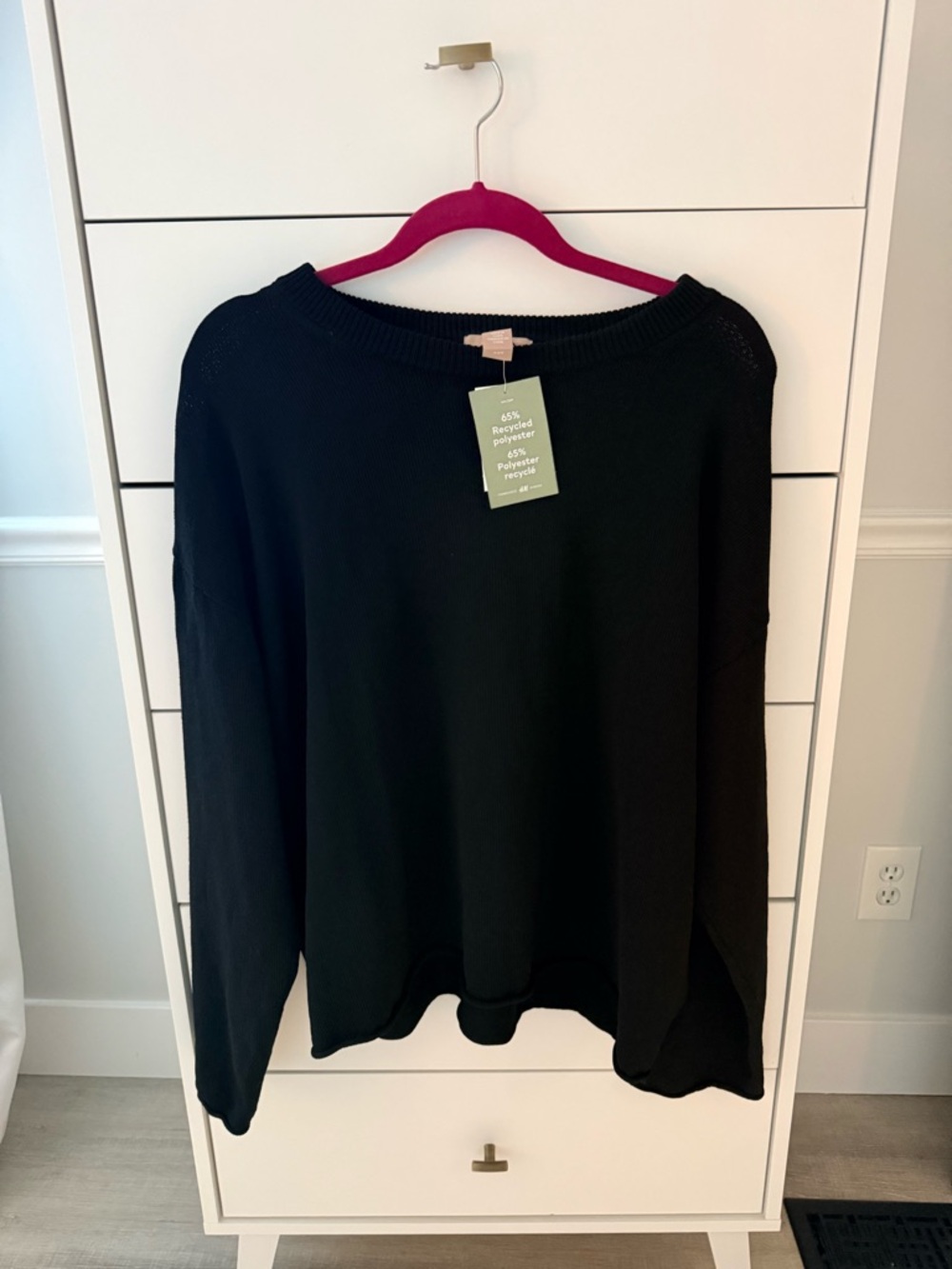 NWT H&M Black Relaxed Knit Crewneck Sweater-size L
